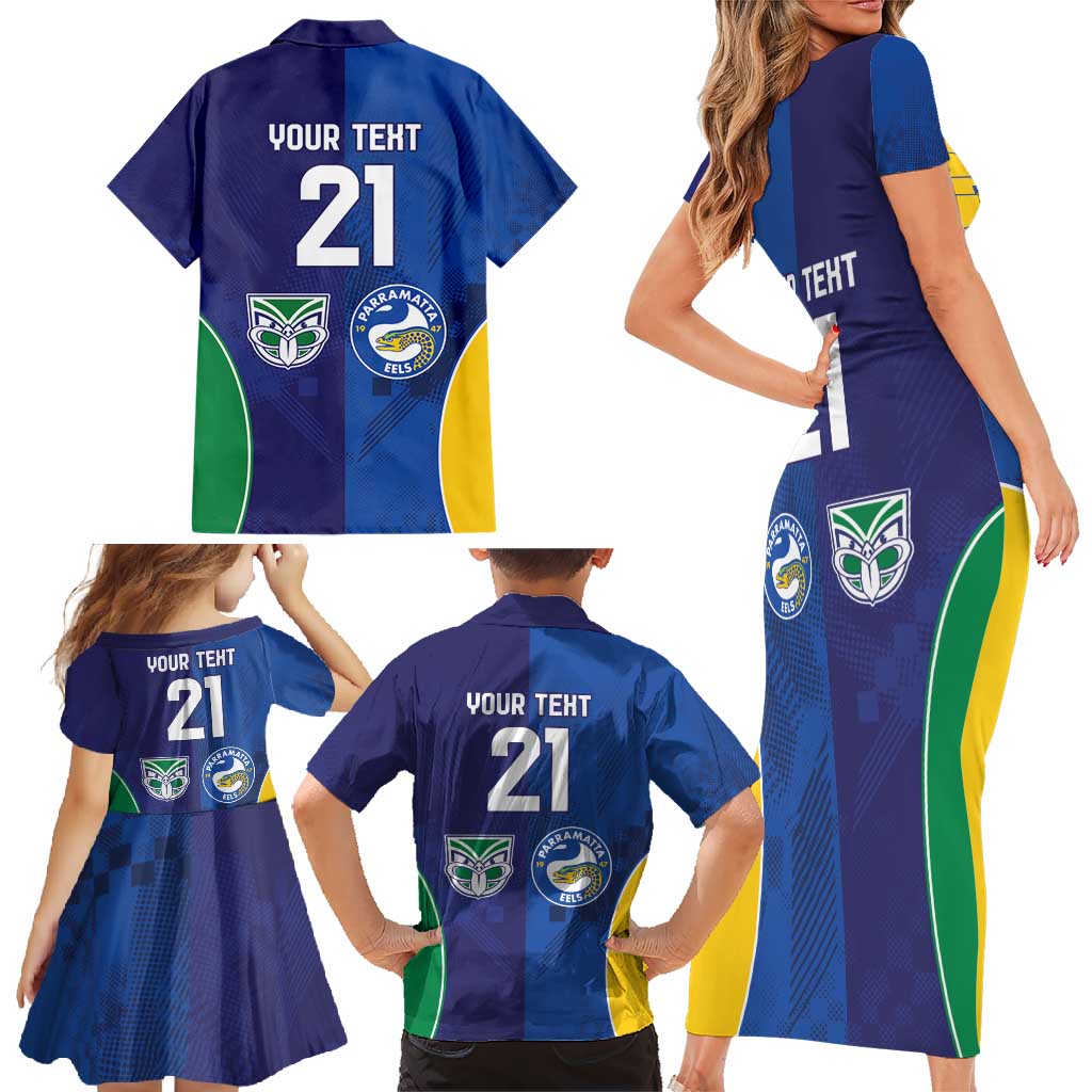 Custom Warriors-Eels Family Matching Short Sleeve Bodycon Dress and Hawaiian Shirt Together Sporty Style