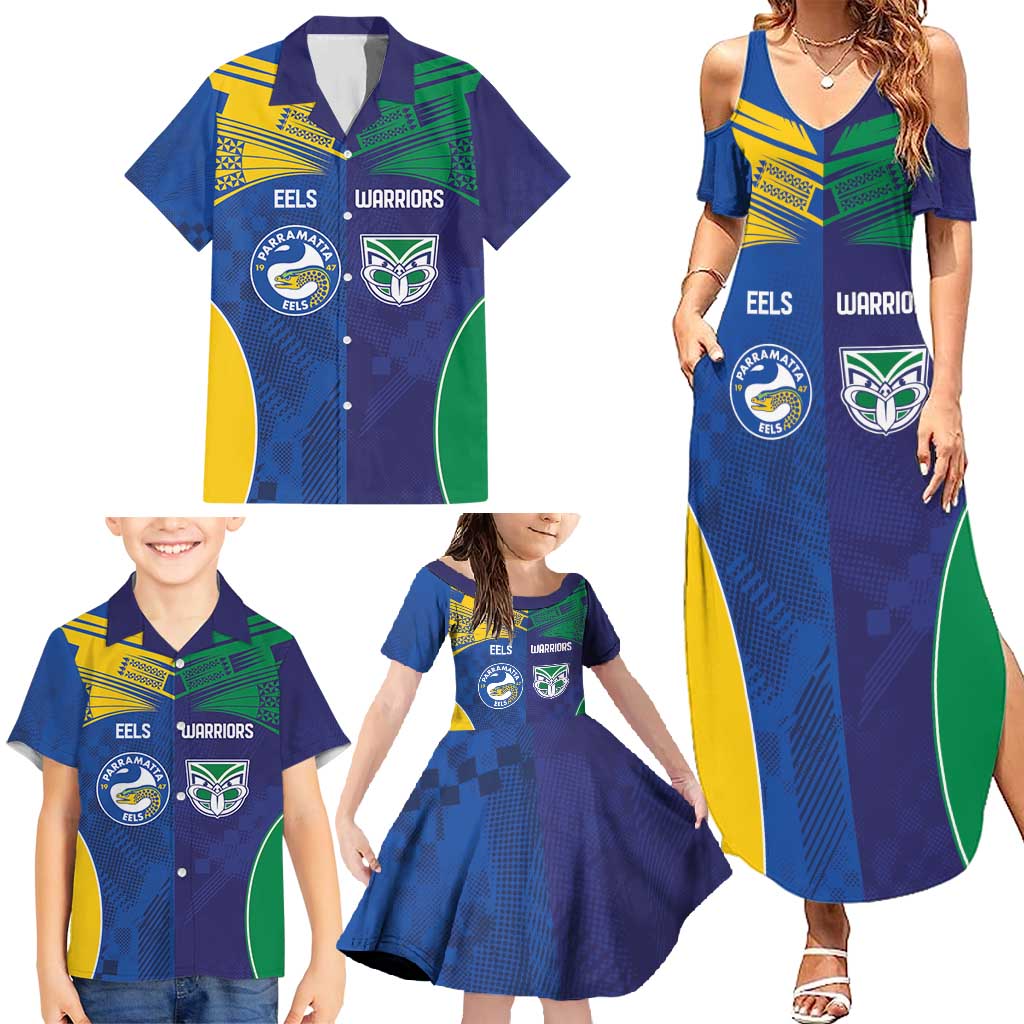 Custom Warriors-Eels Family Matching Summer Maxi Dress and Hawaiian Shirt Together Sporty Style