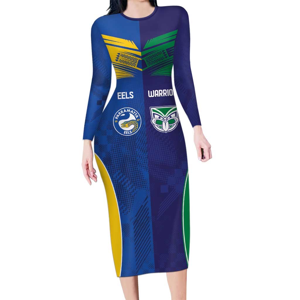Custom Warriors-Eels Long Sleeve Bodycon Dress Together Sporty Style