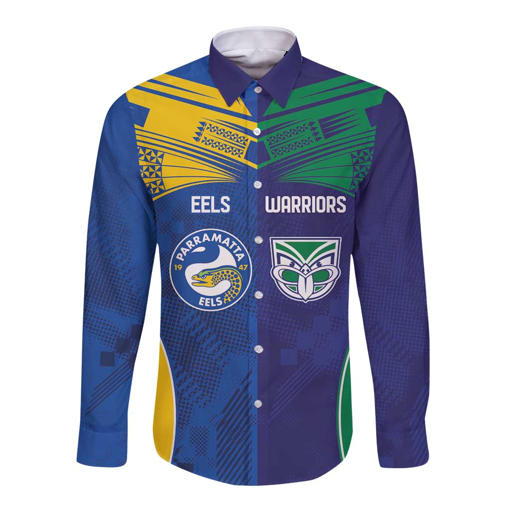 Custom Warriors-Eels Long Sleeve Button Shirt Together Sporty Style