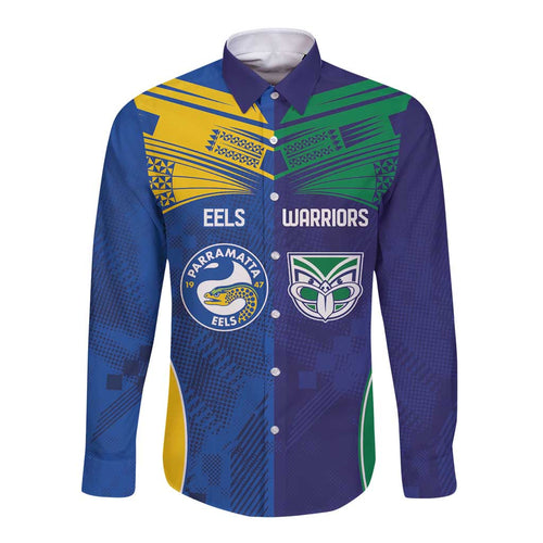 Custom Warriors-Eels Long Sleeve Button Shirt Together Sporty Style