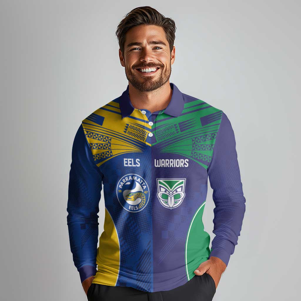 Custom Warriors-Eels Long Sleeve Polo Shirt Together Sporty Style