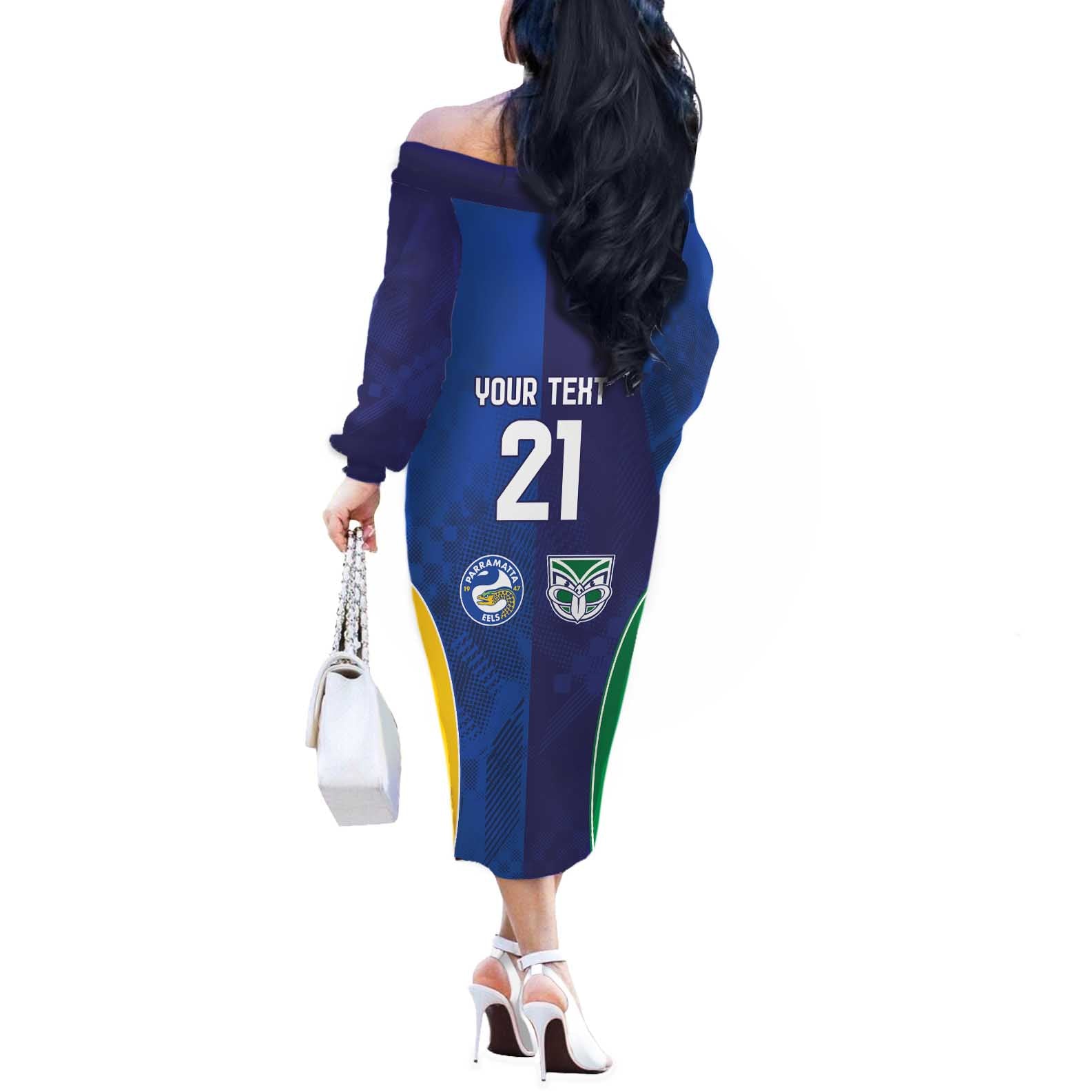 Custom Warriors-Eels Off The Shoulder Long Sleeve Dress Together Sporty Style