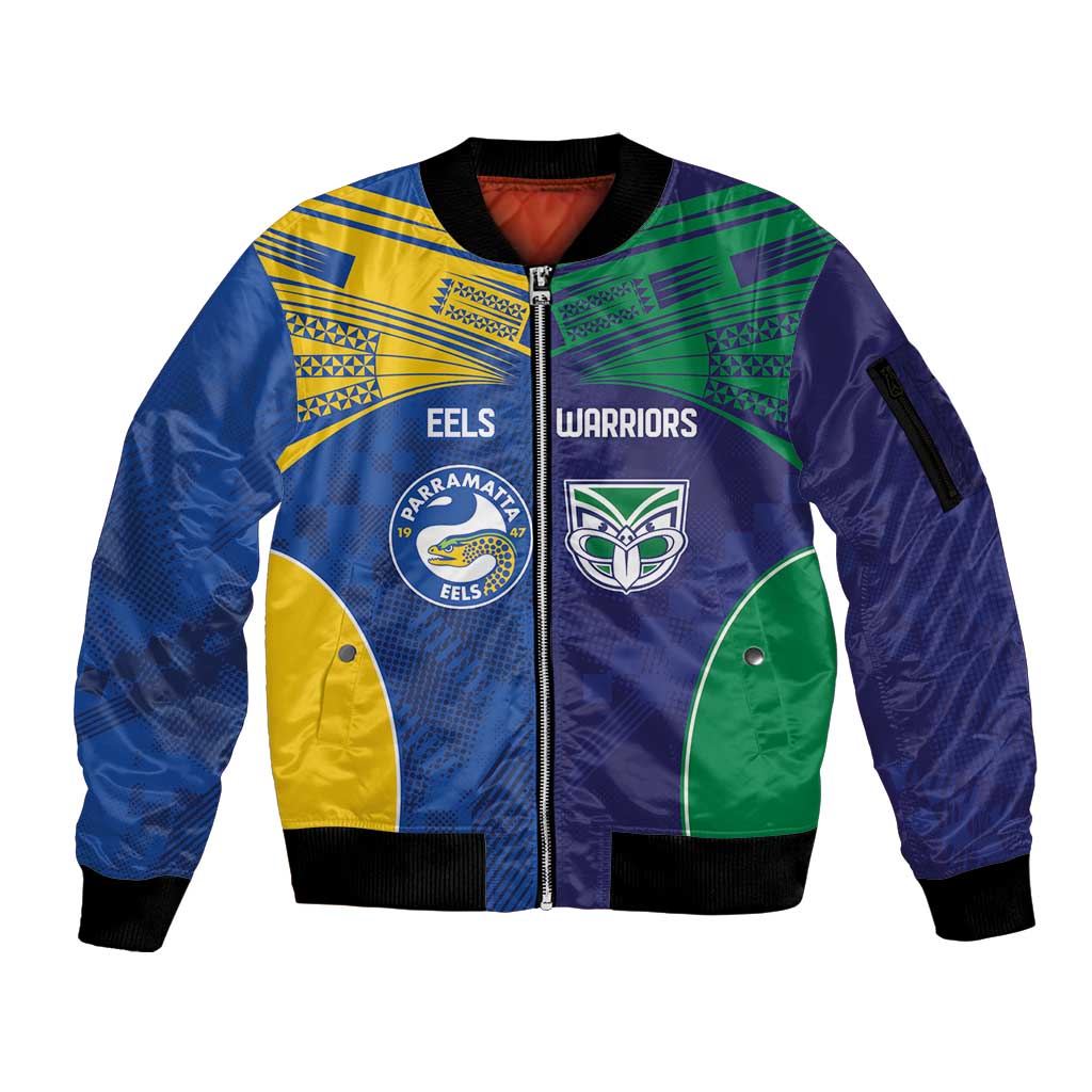 Custom Warriors-Eels Sleeve Zip Bomber Jacket Together Sporty Style
