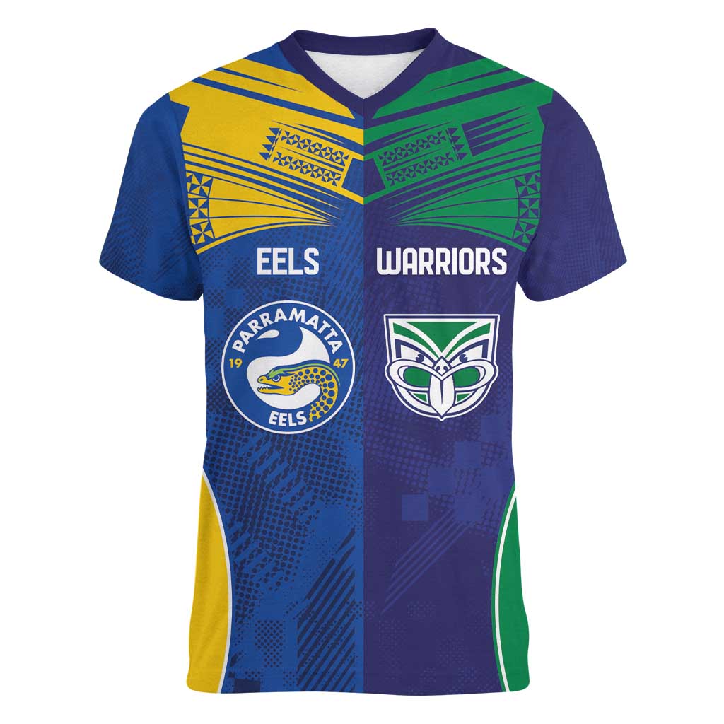 Custom Warriors-Eels Women V-Neck T-Shirt Together Sporty Style