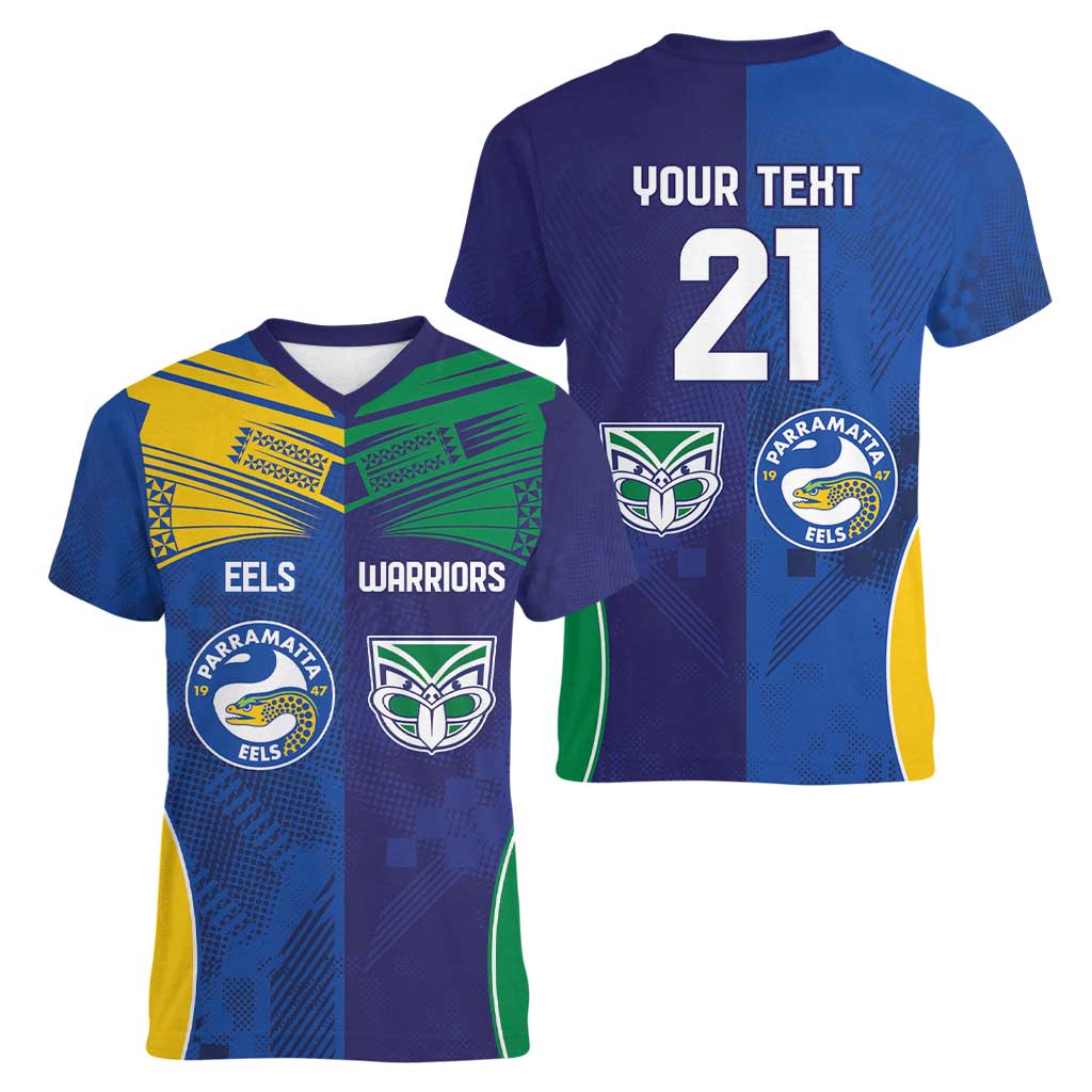 Custom Warriors-Eels Women V-Neck T-Shirt Together Sporty Style