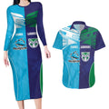 Custom Warriors-Shark Couples Matching Long Sleeve Bodycon Dress and Hawaiian Shirt Together Sporty Style