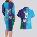 Custom Warriors-Shark Couples Matching Long Sleeve Bodycon Dress and Hawaiian Shirt Together Sporty Style