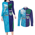 Custom Warriors-Shark Couples Matching Long Sleeve Bodycon Dress and Long Sleeve Button Shirt Together Sporty Style