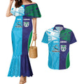 Custom Warriors-Shark Couples Matching Mermaid Dress and Hawaiian Shirt Together Sporty Style