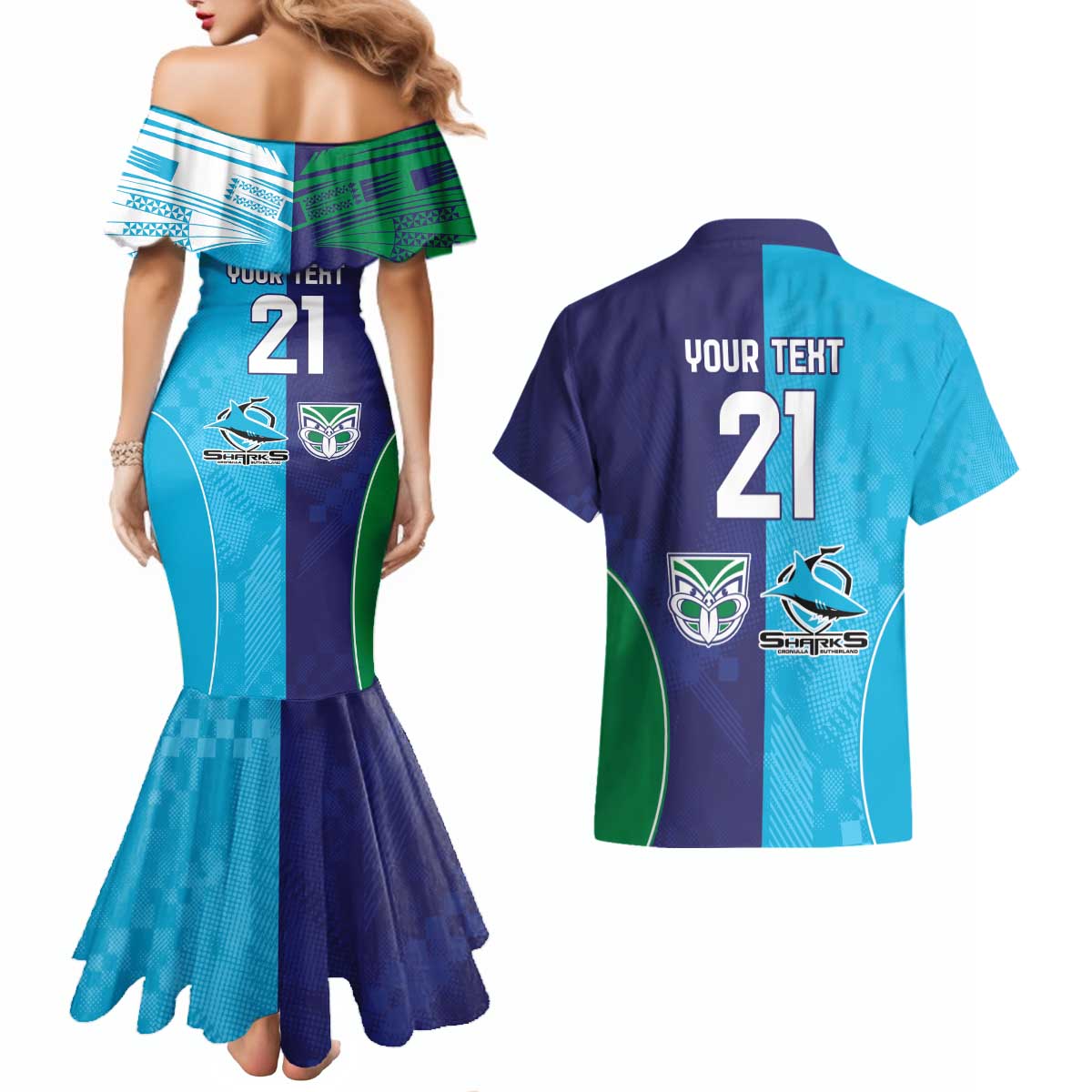 Custom Warriors-Shark Couples Matching Mermaid Dress and Hawaiian Shirt Together Sporty Style