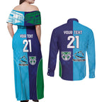 Custom Warriors-Shark Couples Matching Off Shoulder Maxi Dress and Long Sleeve Button Shirt Together Sporty Style