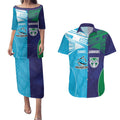 Custom Warriors-Shark Couples Matching Puletasi and Hawaiian Shirt Together Sporty Style