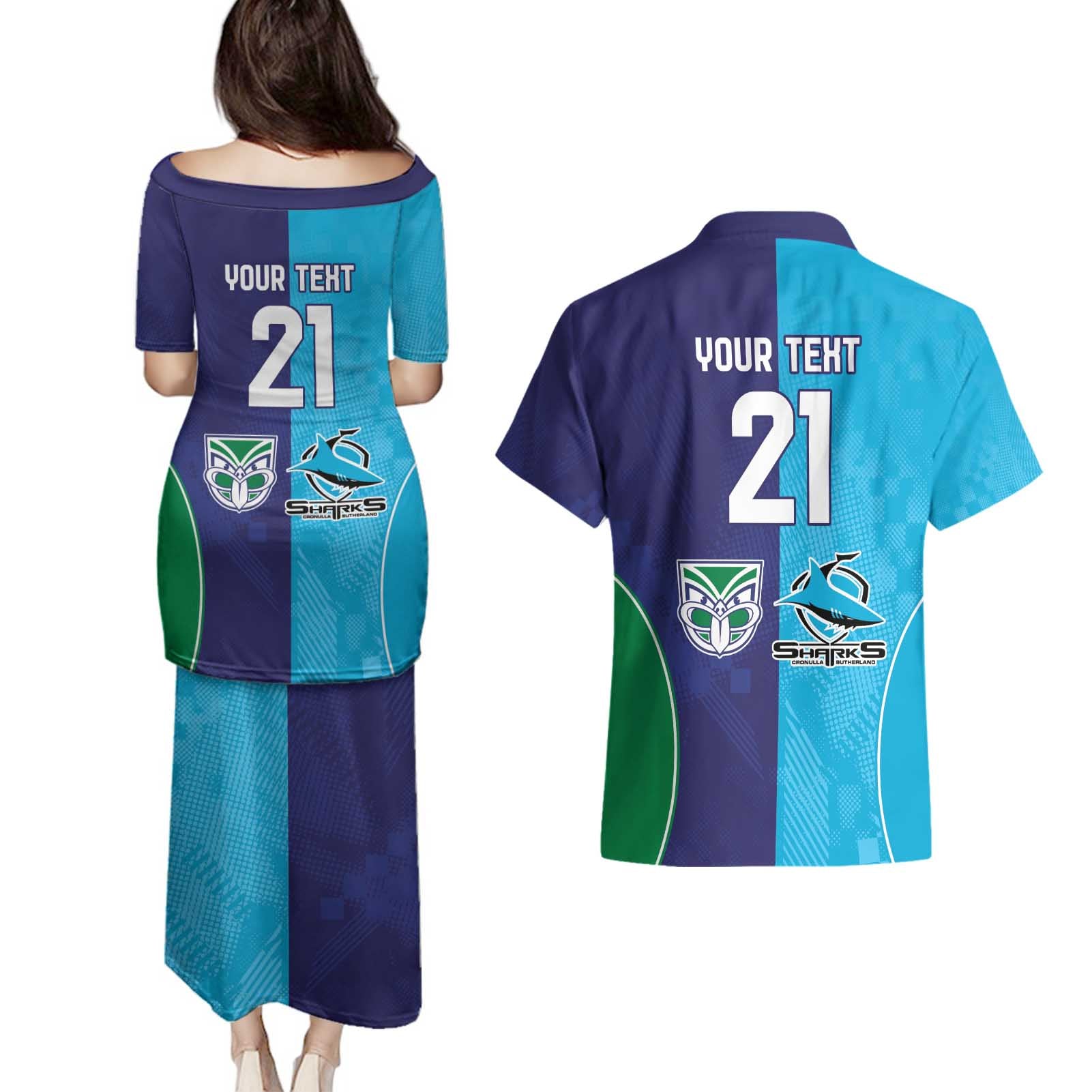Custom Warriors-Shark Couples Matching Puletasi and Hawaiian Shirt Together Sporty Style