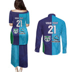 Custom Warriors-Shark Couples Matching Puletasi and Long Sleeve Button Shirt Together Sporty Style