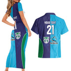 Custom Warriors-Shark Couples Matching Short Sleeve Bodycon Dress and Hawaiian Shirt Together Sporty Style