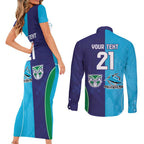 Custom Warriors-Shark Couples Matching Short Sleeve Bodycon Dress and Long Sleeve Button Shirt Together Sporty Style