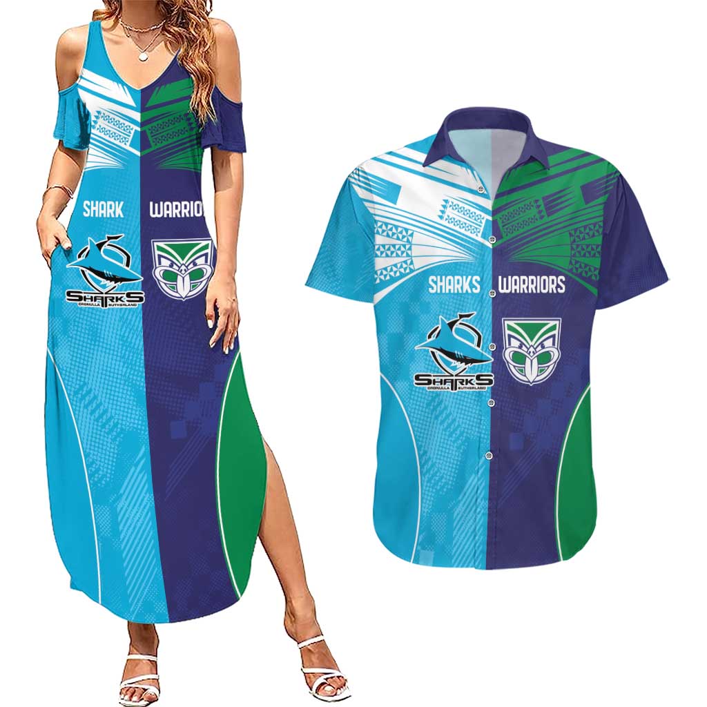 Custom Warriors-Shark Couples Matching Summer Maxi Dress and Hawaiian Shirt Together Sporty Style