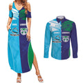Custom Warriors-Shark Couples Matching Summer Maxi Dress and Long Sleeve Button Shirt Together Sporty Style
