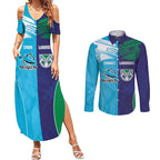 Custom Warriors-Shark Couples Matching Summer Maxi Dress and Long Sleeve Button Shirt Together Sporty Style