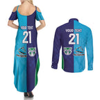 Custom Warriors-Shark Couples Matching Summer Maxi Dress and Long Sleeve Button Shirt Together Sporty Style