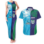 Custom Warriors-Shark Couples Matching Tank Maxi Dress and Hawaiian Shirt Together Sporty Style