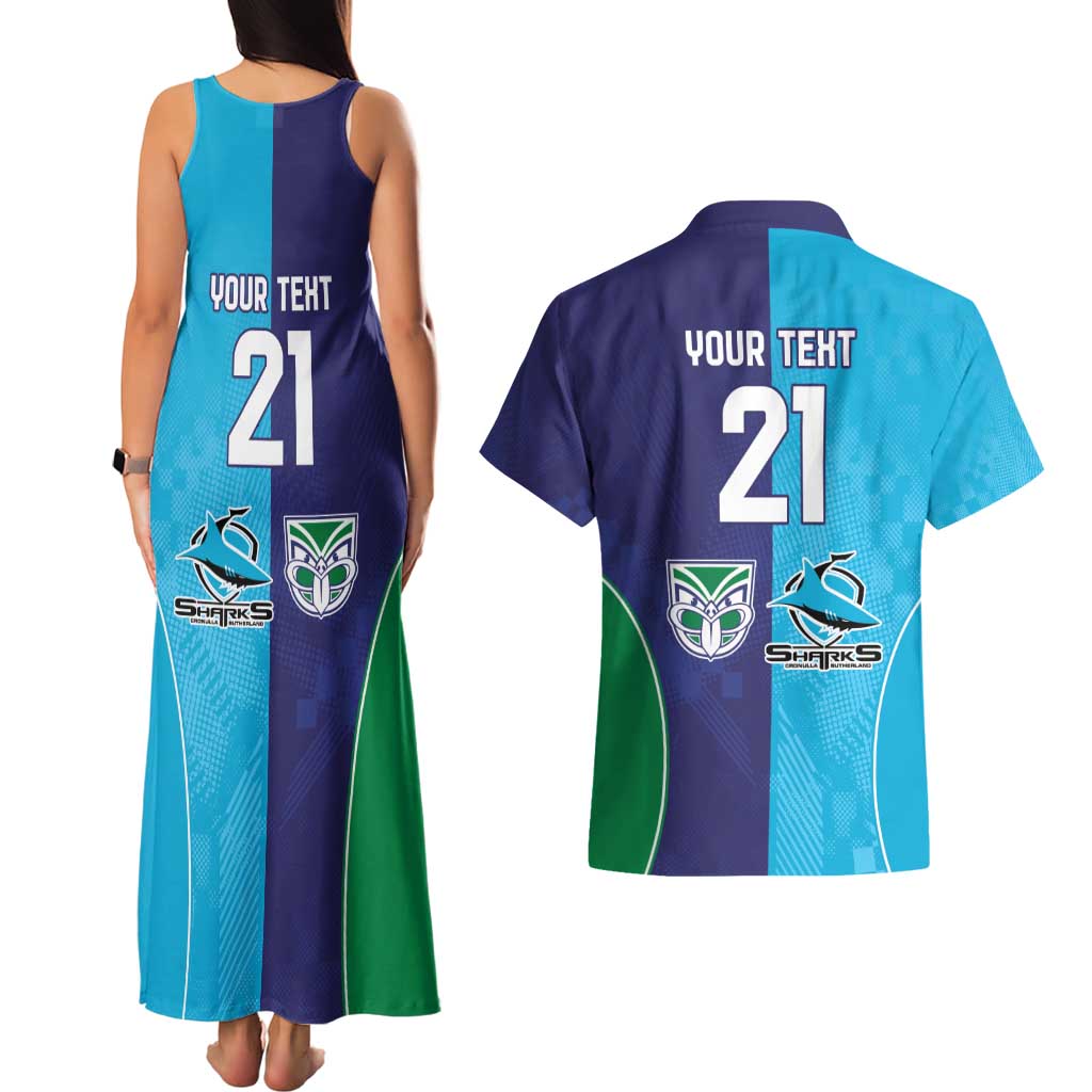 Custom Warriors-Shark Couples Matching Tank Maxi Dress and Hawaiian Shirt Together Sporty Style
