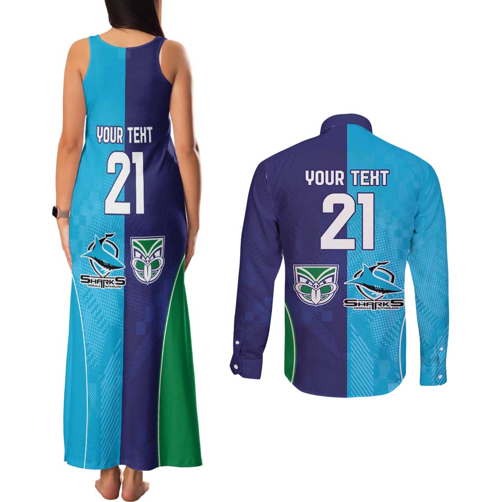 Custom Warriors-Shark Couples Matching Tank Maxi Dress and Long Sleeve Button Shirt Together Sporty Style