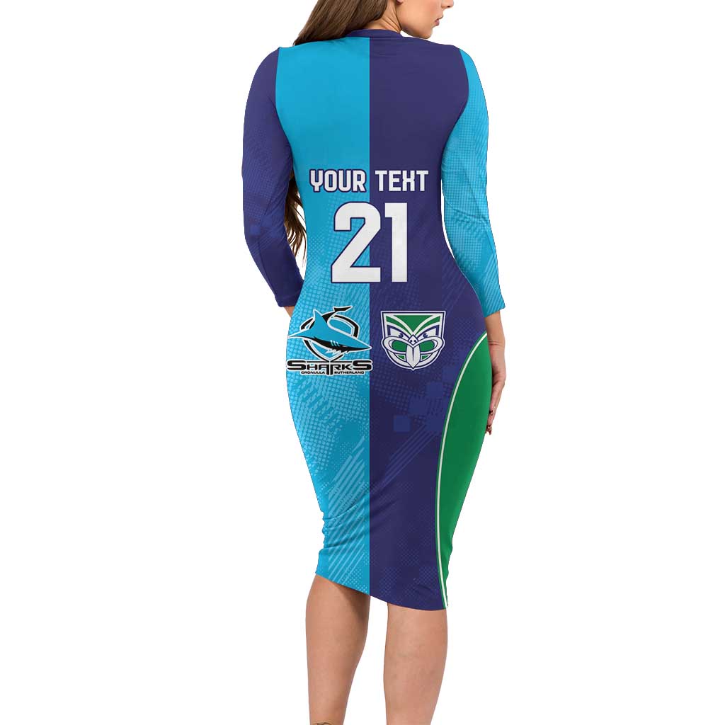 Custom Warriors-Shark Family Matching Long Sleeve Bodycon Dress and Hawaiian Shirt Together Sporty Style