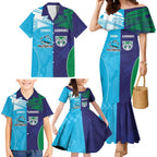 Custom Warriors-Shark Family Matching Mermaid Dress and Hawaiian Shirt Together Sporty Style