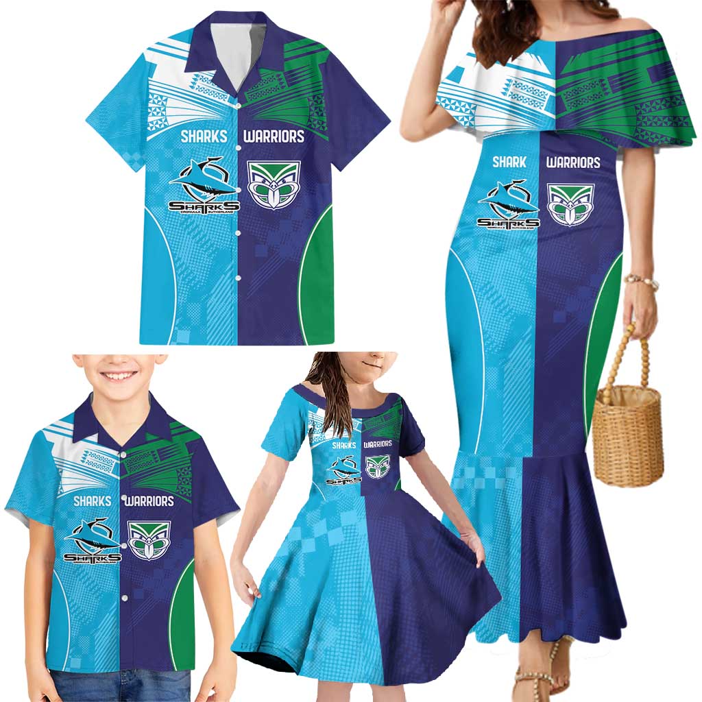 Custom Warriors-Shark Family Matching Mermaid Dress and Hawaiian Shirt Together Sporty Style