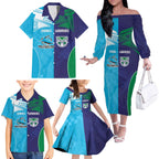 Custom Warriors-Shark Family Matching Off The Shoulder Long Sleeve Dress and Hawaiian Shirt Together Sporty Style
