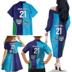 Custom Warriors-Shark Family Matching Off The Shoulder Long Sleeve Dress and Hawaiian Shirt Together Sporty Style