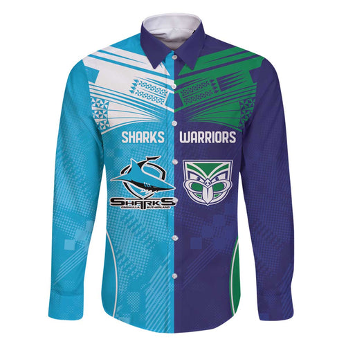 Custom Warriors-Shark Family Matching Off The Shoulder Long Sleeve Dress and Hawaiian Shirt Together Sporty Style