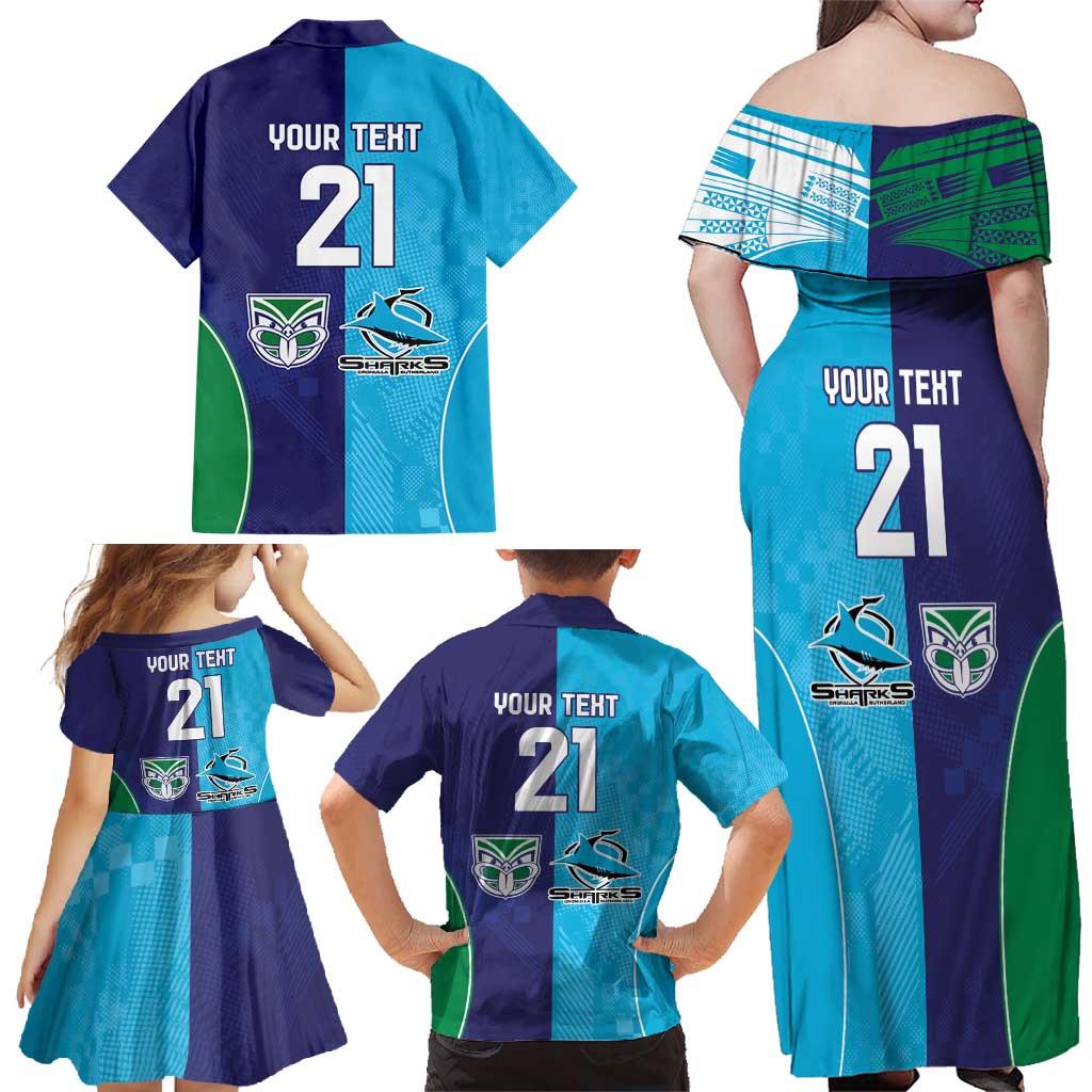 Custom Warriors-Shark Family Matching Off Shoulder Maxi Dress and Hawaiian Shirt Together Sporty Style
