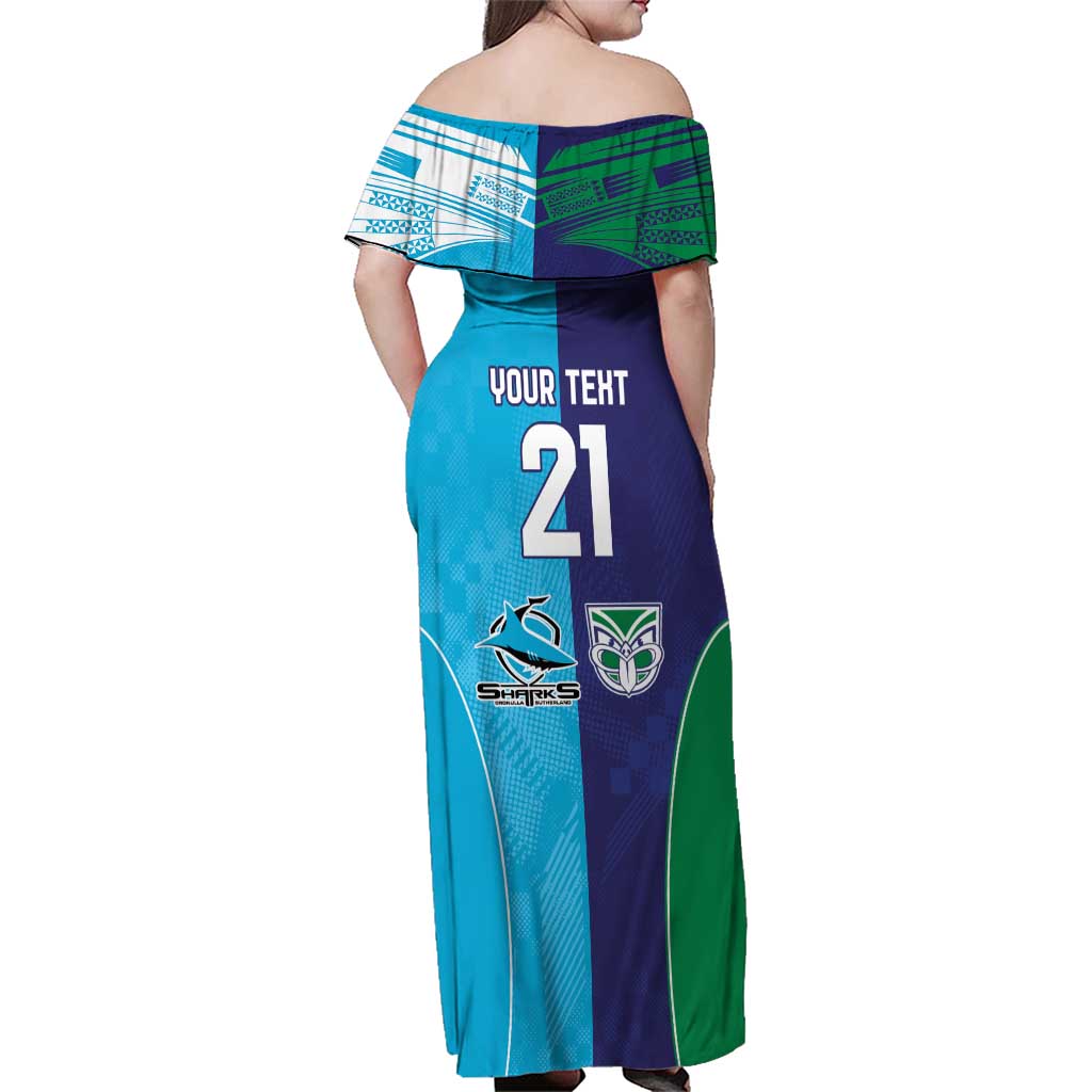 Custom Warriors-Shark Family Matching Off Shoulder Maxi Dress and Hawaiian Shirt Together Sporty Style