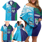 Custom Warriors-Shark Family Matching Off Shoulder Short Dress and Hawaiian Shirt Together Sporty Style