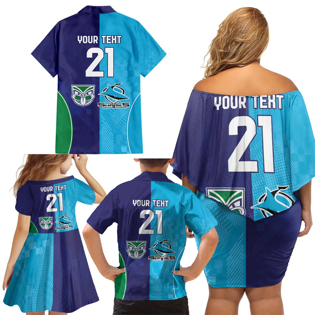 Custom Warriors-Shark Family Matching Off Shoulder Short Dress and Hawaiian Shirt Together Sporty Style