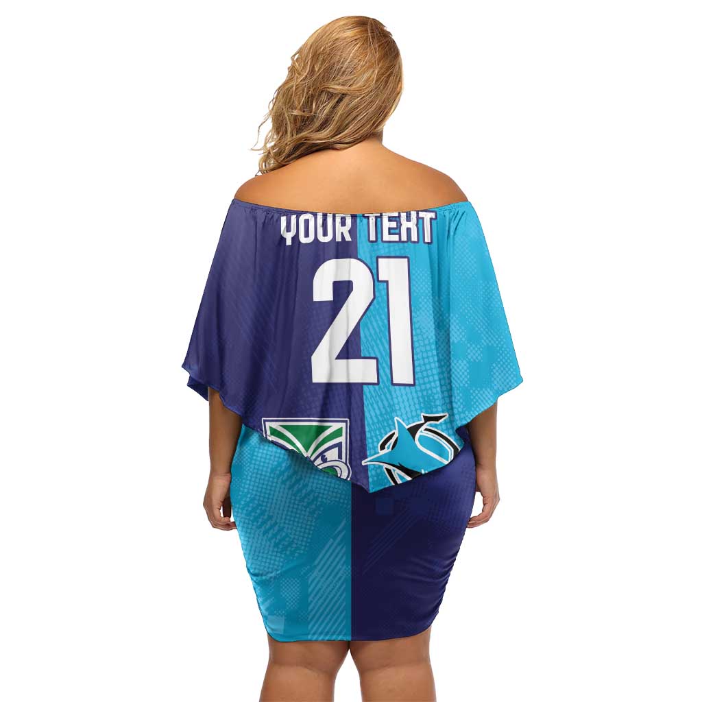 Custom Warriors-Shark Family Matching Off Shoulder Short Dress and Hawaiian Shirt Together Sporty Style