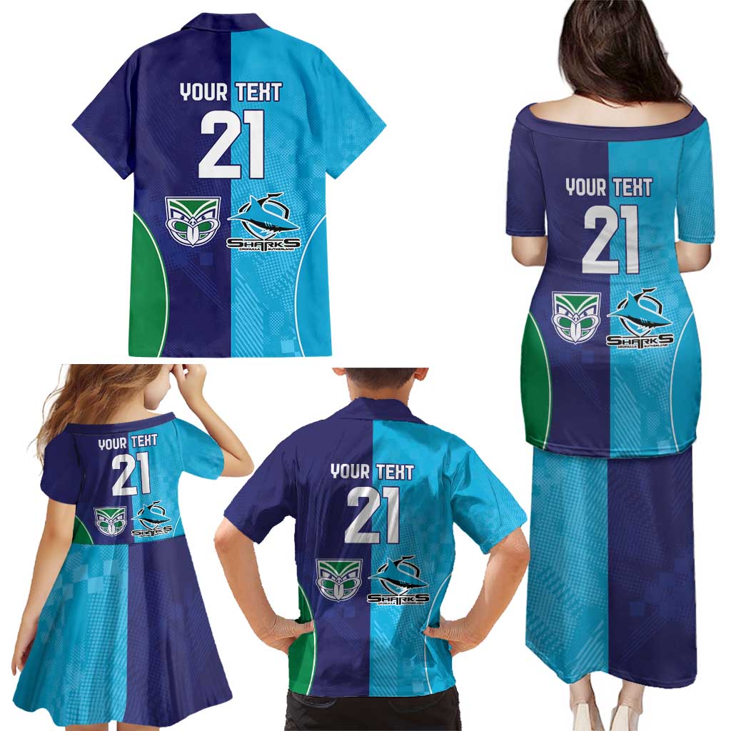 Custom Warriors-Shark Family Matching Puletasi and Hawaiian Shirt Together Sporty Style