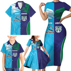 Custom Warriors-Shark Family Matching Short Sleeve Bodycon Dress and Hawaiian Shirt Together Sporty Style