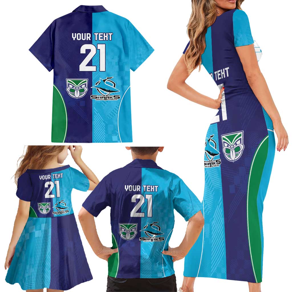 Custom Warriors-Shark Family Matching Short Sleeve Bodycon Dress and Hawaiian Shirt Together Sporty Style