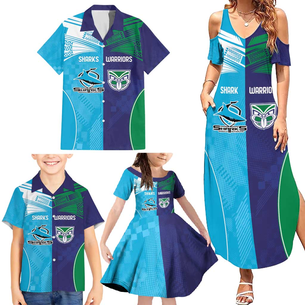 Custom Warriors-Shark Family Matching Summer Maxi Dress and Hawaiian Shirt Together Sporty Style