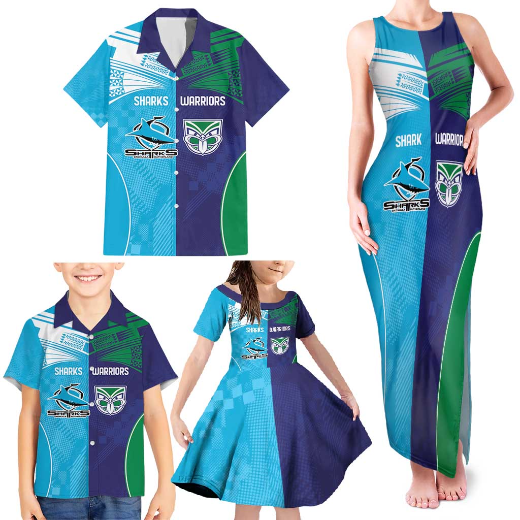 Custom Warriors-Shark Family Matching Tank Maxi Dress and Hawaiian Shirt Together Sporty Style
