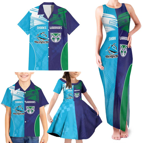 Custom Warriors-Shark Family Matching Tank Maxi Dress and Hawaiian Shirt Together Sporty Style