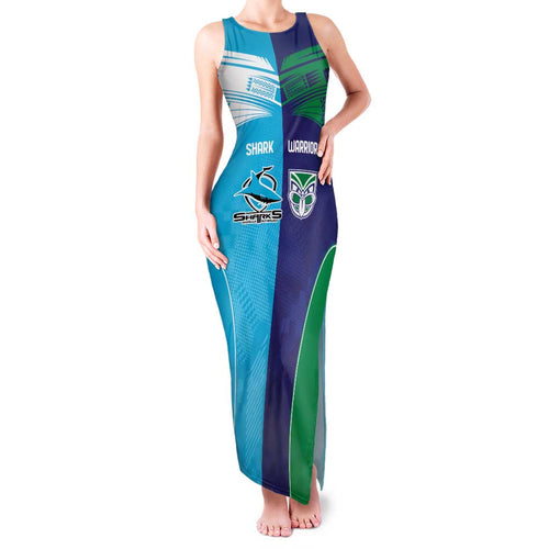 Custom Warriors-Shark Family Matching Tank Maxi Dress and Hawaiian Shirt Together Sporty Style