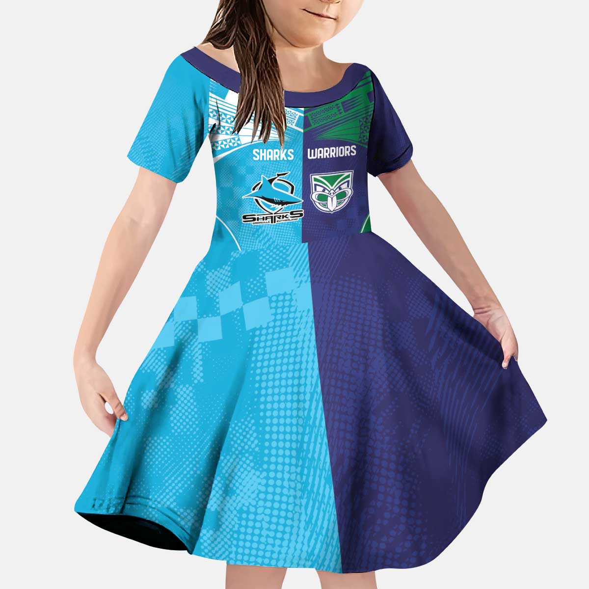 Custom Warriors-Shark Kid Short Sleeve Dress Together Sporty Style