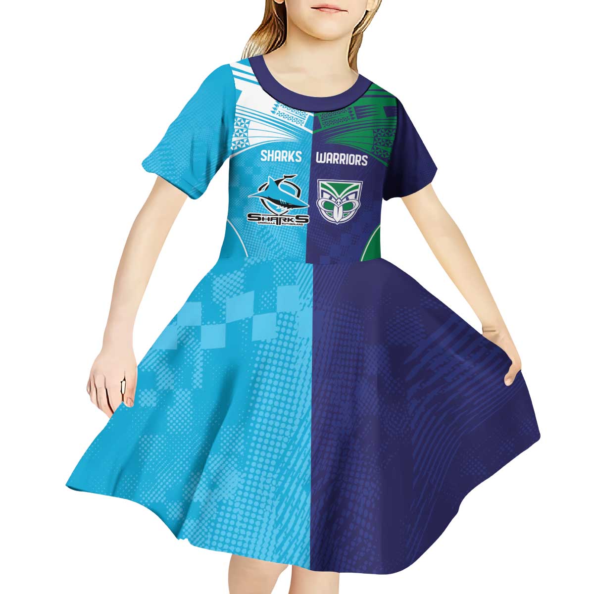 Custom Warriors-Shark Kid Short Sleeve Dress Together Sporty Style