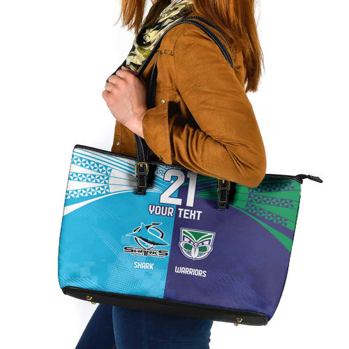 Custom Warriors-Shark Leather Tote Bag Together Sporty Style