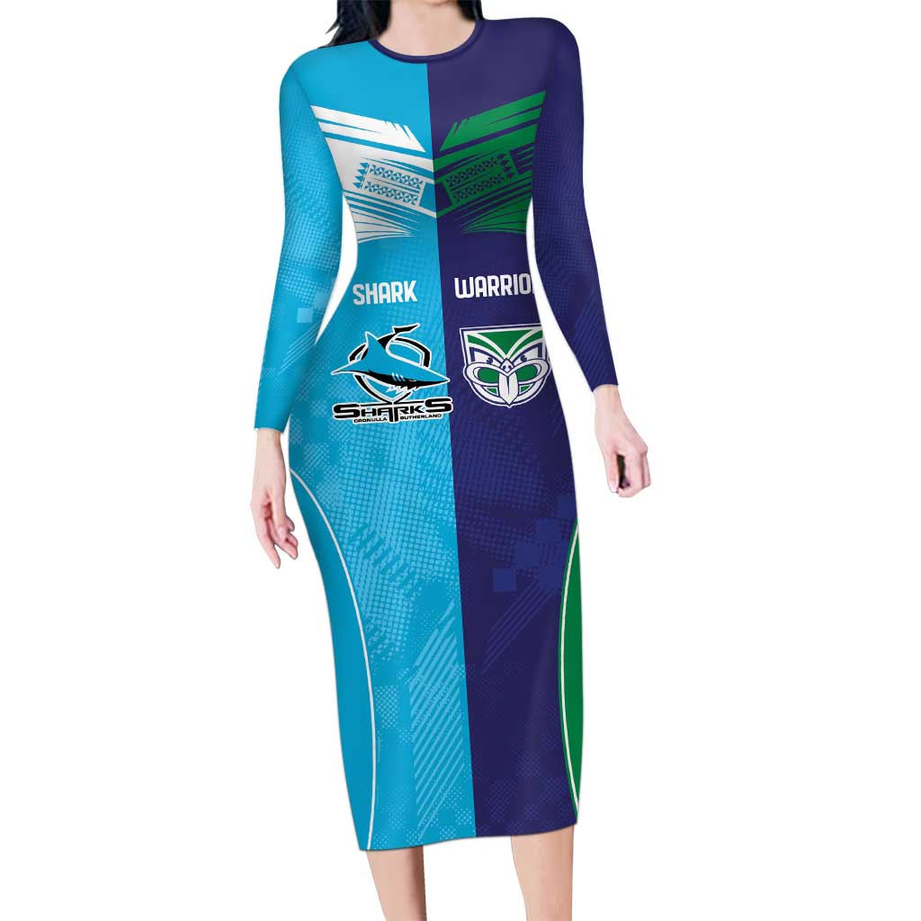 Custom Warriors-Shark Long Sleeve Bodycon Dress Together Sporty Style